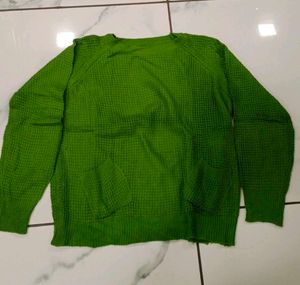 Green Waffle Knit Sweater with Pockets