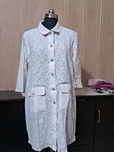 White Lace Button-Up Top ,shrug