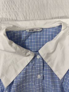Blue collared Plaid Top