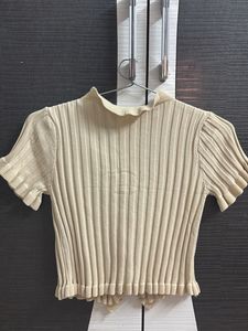Ribbed Ruffle Button-Up Top