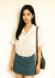 Women Button Up Crop Top