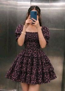 Lolita Floral Puff Sleeve Tiered Dress