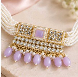 Elegant Pearl &amp; Stone Necklace Set