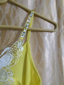 beaded Yellow Cami Top with Butterfly Detail