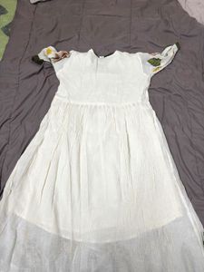 White Ethnic Gown with Floral Embroidery