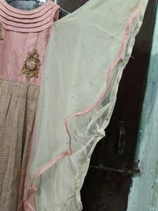 Beautiful Pink Ethnic Gown with Net Overlay