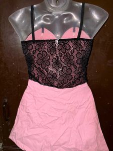 Chic Pink Lace Detail Dress