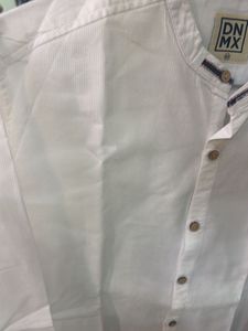 Men's White Band Collar Shirt