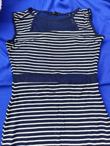 Navy Blue &amp; White Striped Midi Dress