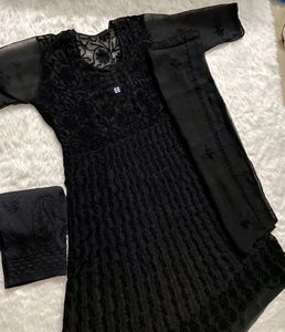 Chikankari Black Gown Dress With Inner.