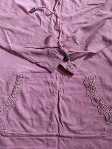 Pink Lace Trim Hoodie