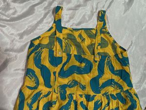 Yellow &amp; Teal Abstract Print Midi Dress