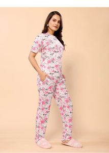 Cute Pink Floral Print Pajama Set