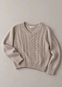 BEIGE CABLE KNIT V-NECK SWEATER