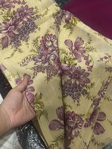 Floral Print Dress Material with Purple Dupatta