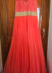 high flared stunning Coral netted Ethnic Gown