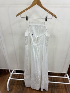 White Lace-detailing Strappy Cotton Maxi Dress