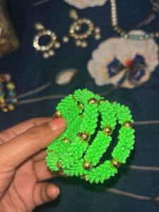 Green &amp; Gold Beaded Bracelet- For kids