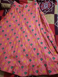 Pink Leaf Print Ethnic Skirt