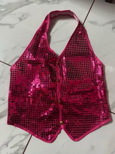Sparkly Pink Halter Vest Top