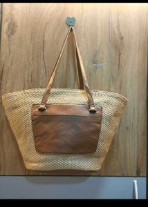 Straw Tote Bag with Leather Pocket💥