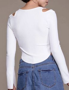 Chic White Ribbed Cut-Out Top
