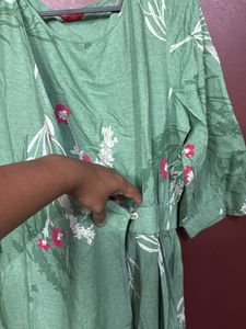 Green Floral Print Kurta