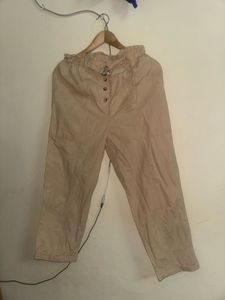 Women's Beige Paperbag Waist Pants