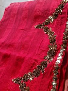 Red-Peach Sequins heavy saree with Blouse 💖