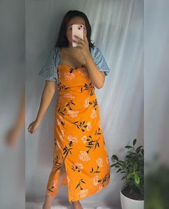 Orange Floral Midi Dress