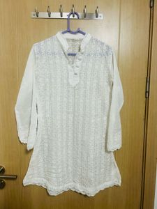 Elegant White Chikankari Short Kurti