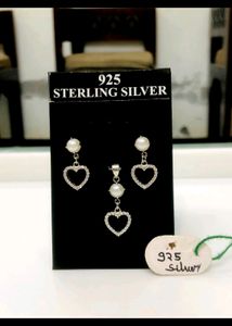 Heartshape Pandel Earrings Set Pure Silver 925