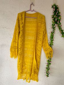 Yellow Knit Fringe Cardigan