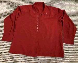 Vintage Red Embroidered Collared Shirt