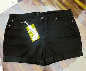 Black Cuffed Denim Shorts