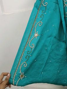 Beautiful Teal Embroidered saree Set