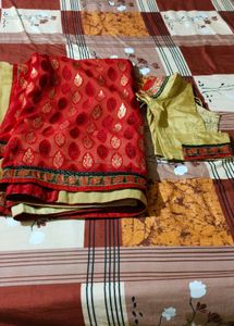 designer red and cream sari with blouse