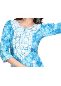 Blue Embroidered tie die kurti