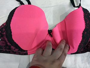 thrift Pink 🤎&amp; Black Lace Bra