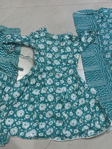 Teal Floral Print Kurta Set