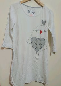 White Full Sleeves Cotton T-shirt For 32 Bust