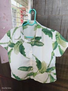 Leaf Print Button-Up Crop Top