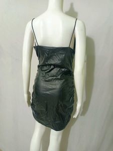 Black Faux Leather Ruched Sexy Mini Dress Large