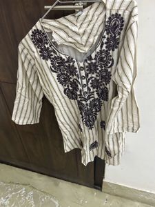 Striped Kurta with Black Embroidery