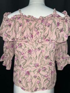 Pink Floral Cold Shoulder Ruffle Top