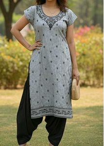 Stylish Grey Kurta with Black Salwar