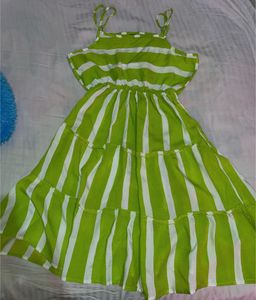 Lime Green Striped Tiered Dress
