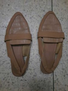 Tan Faux Croc Pointed Flats