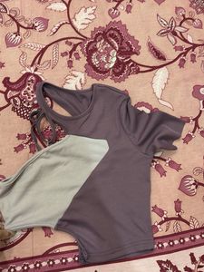Cute Two-Tone Ribbed Crop Top
