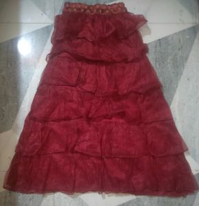 Burgundy Tiered Lehenga Set